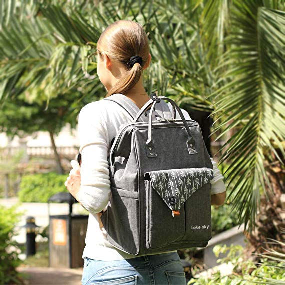 Lekesky Multifunktional Leder Rucksack mit Isolierfach 15.6 Zoll Laptop Rucksack für Damen Schwarz Schulrucksack Arbeitsrucksack 